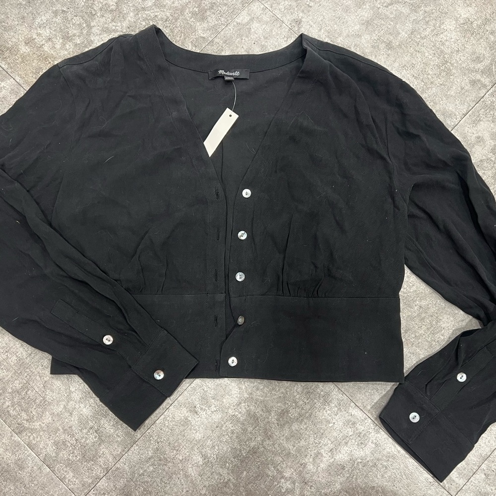 Madewell Black Button Up V-Neck Top